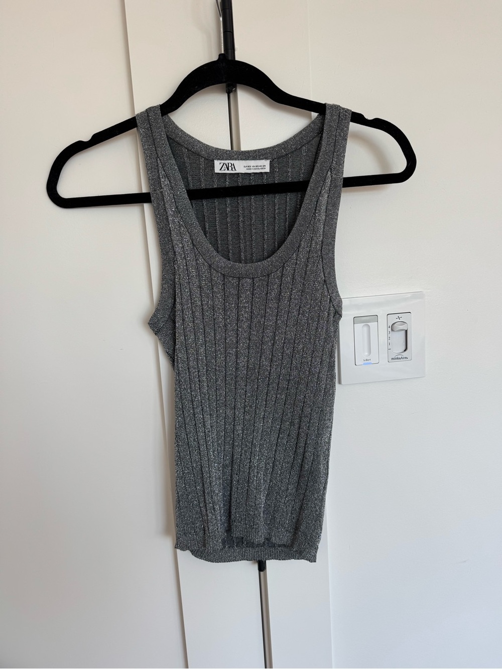 ZARA Silver Ribbed Metallic Tank Top
